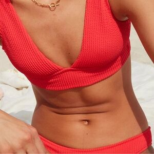 SET! Aerie Crinkle Longline Plunge Top AND Crinkle Bikini Bottoms